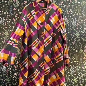 Bold Plaid Button-Front Coat in Magenta, Mustard & Black